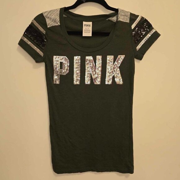 Pink Victoria's Secret Army Green Sequin T-Shirt - Picture 5 of 5